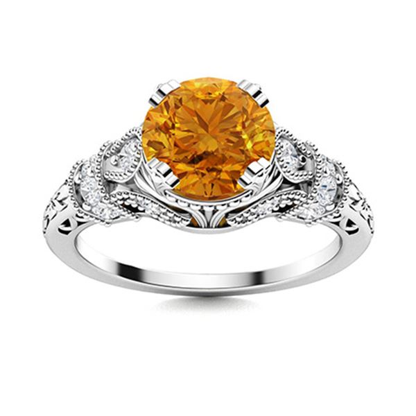 Natural 1.40 CTW Citrine & Diamond Engagement Ring 18K White Gold