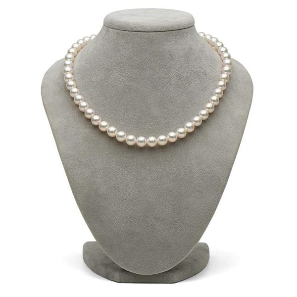White Hanadama Japanese Akoya Pearl Necklace, 8.5-9.0mm