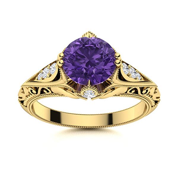 Natural 1.34 CTW Amethyst & Diamond Engagement Ring 18K Yellow Gold