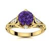 Image 1 : Natural 1.34 CTW Amethyst & Diamond Engagement Ring 18K Yellow Gold