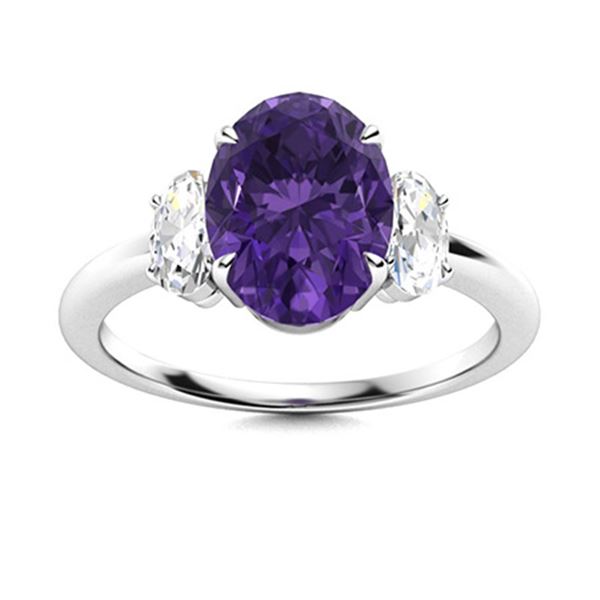Natural 2.05 CTW Amethyst & Diamond Engagement Ring 14K White Gold