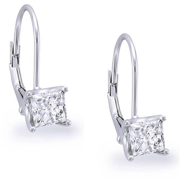 Natural 2.02 CTW Lever Back Princess Cut Diamond Earrings 18KT White Gold