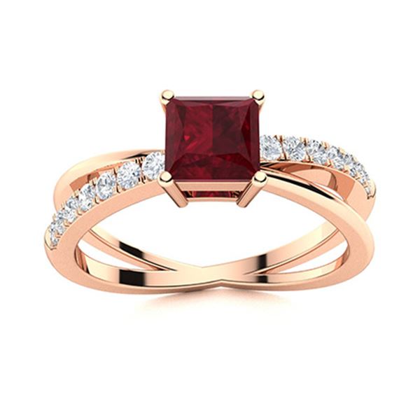 Natural 1.25 CTW Ruby & Diamond Engagement Ring 18K Rose Gold