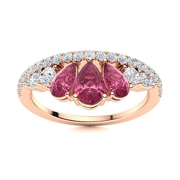 Natural 1.10 CTW Tourmaline & Diamond Engagement Ring 18K Rose Gold