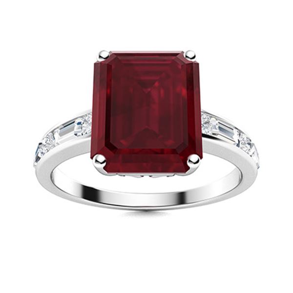 Natural 6.68 CTW Ruby & Diamond Engagement Ring 14K White Gold