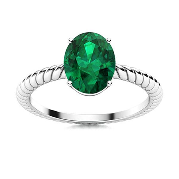 Natural 0.80 CTW Emerald Solitaire Ring 14K White Gold