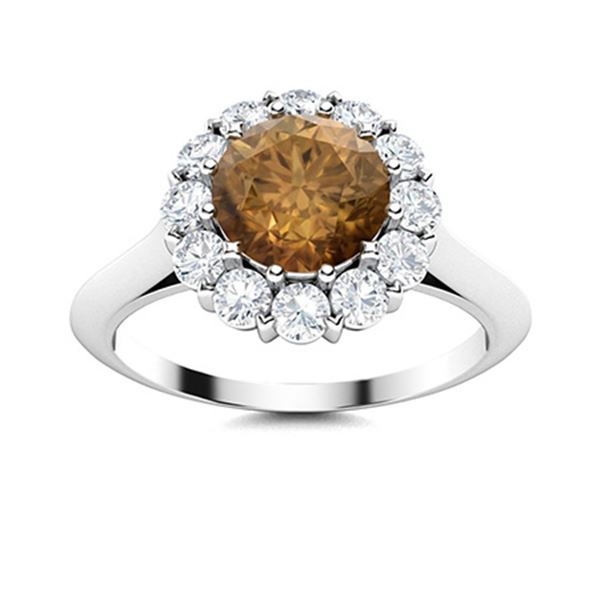 Natural 1.44 CTW Brown & White Diamond Engagement Ring 18K White Gold