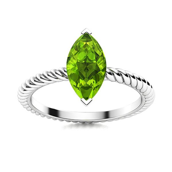 Natural 0.18 CTW Peridot Solitaire Ring 18K White Gold