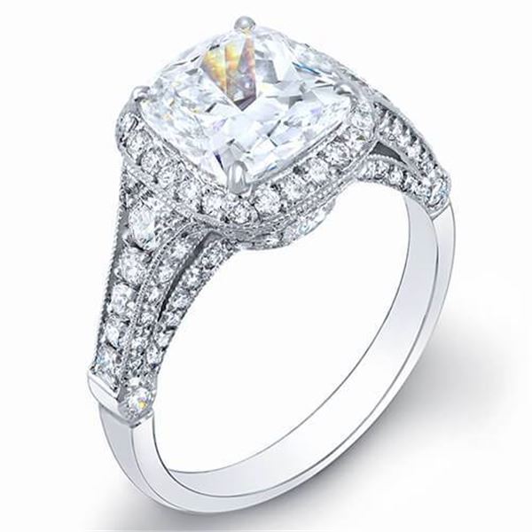 Natural 3.32 CTW Pave Halo Cushion Cut Diamond Engagement Ring 14KT White Gold