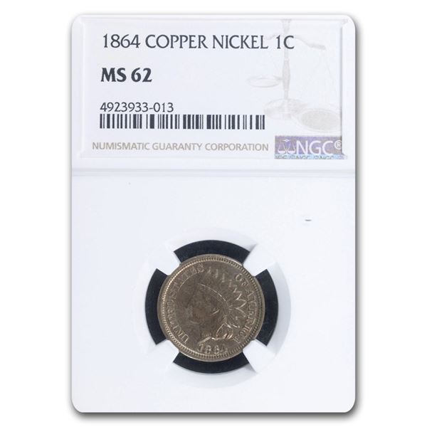 1864 Indian Head Cent MS-62 NGC (CN)