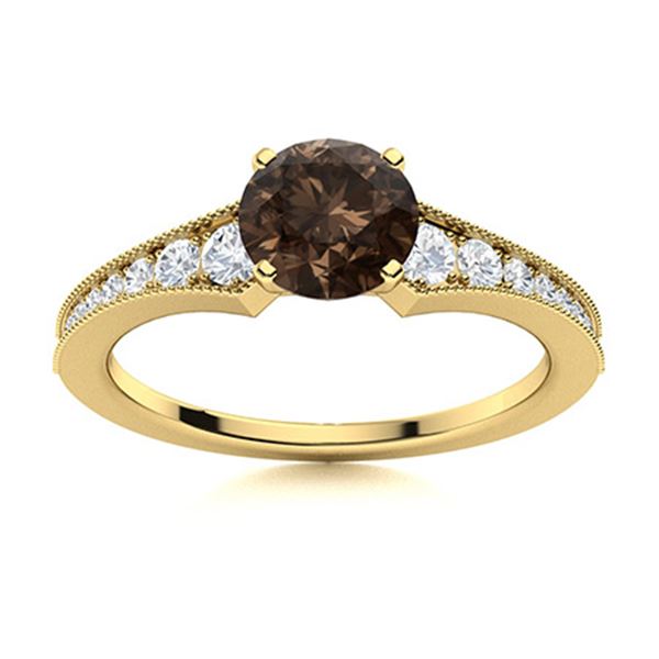 Natural 1.45 CTW Smoky Quartz & Diamond Engagement Ring 14K Yellow Gold