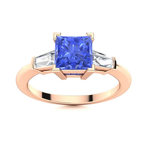 Natural 1.67 CTW Ceylon Sapphire & Diamond Engagement Ring 18K Rose Gold