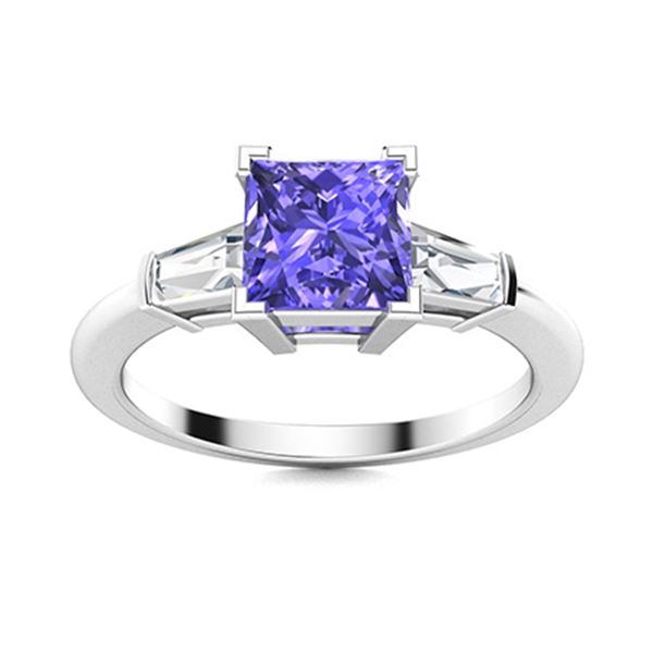 Natural 1.61 CTW Tanzanite & Diamond Engagement Ring 18K White Gold