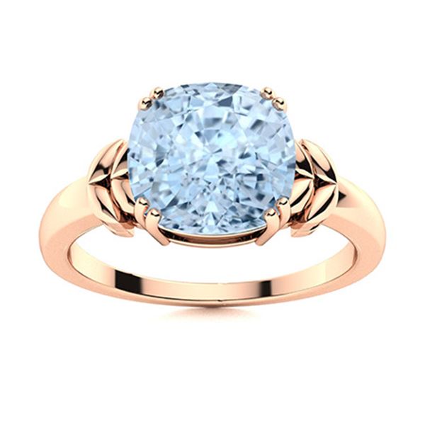 Natural 2.57 CTW Aquamarine Solitaire Ring 18K Rose Gold