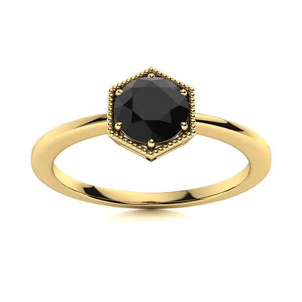 Natural 0.62 CTW Onyx Solitaire Ring 18K Yellow Gold