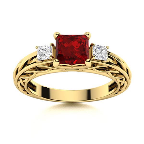Natural 1.24 CTW Garnet & Diamond Engagement Ring 14K Yellow Gold