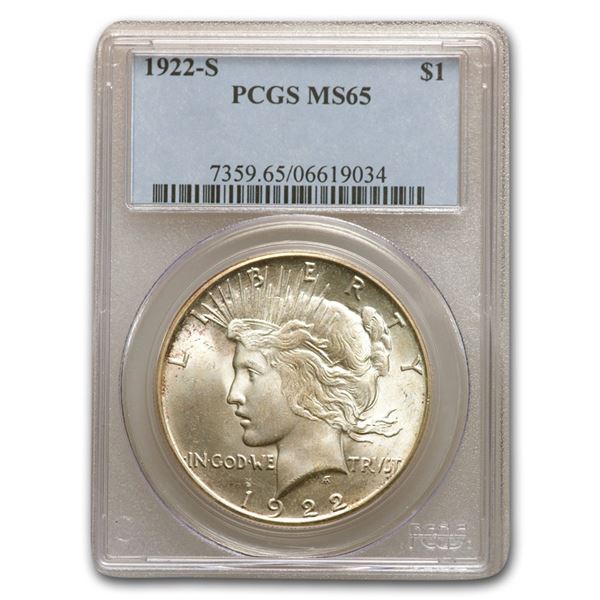 1922-S Peace Dollar MS-65 PCGS