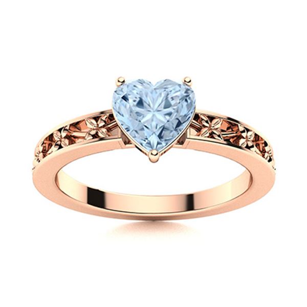 Natural 1.55 CTW Aquamarine Solitaire Ring 14K Rose Gold