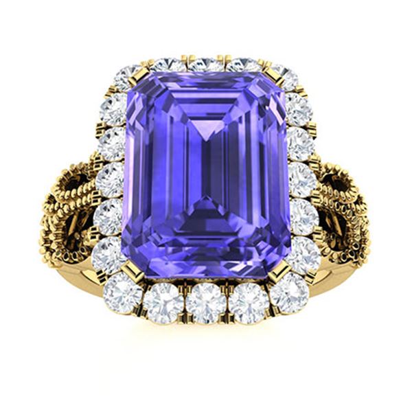 Natural 4.32 CTW Tanzanite & Diamond Engagement Ring 18K Yellow Gold