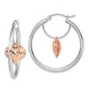 Image 1 : 14k Two-tone Rose Heart Dangle Hoop Earrings - 58 mm