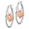 Image 2 : 14k Two-tone Rose Heart Dangle Hoop Earrings - 58 mm