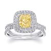 Natural 2.87 CTW Double Halo Canary Light Yellow Cushion Cut Diamond Ring 14KT Two-tone