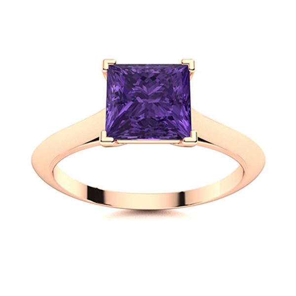 Natural 0.87 CTW Amethyst Solitaire Ring 18K Rose Gold