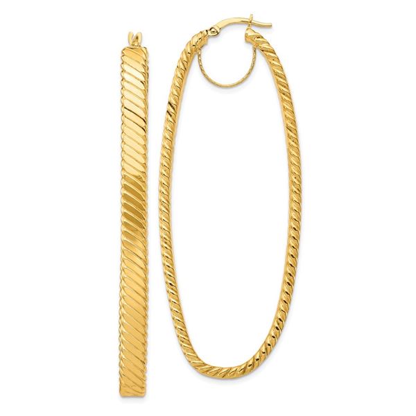 14k Yellow Gold Cascade Polished Oval Hoop Earrings - 2x26 mm