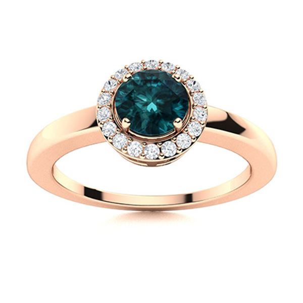 Natural 0.57 CTW Blue & White Diamond Engagement Ring 14K Rose Gold