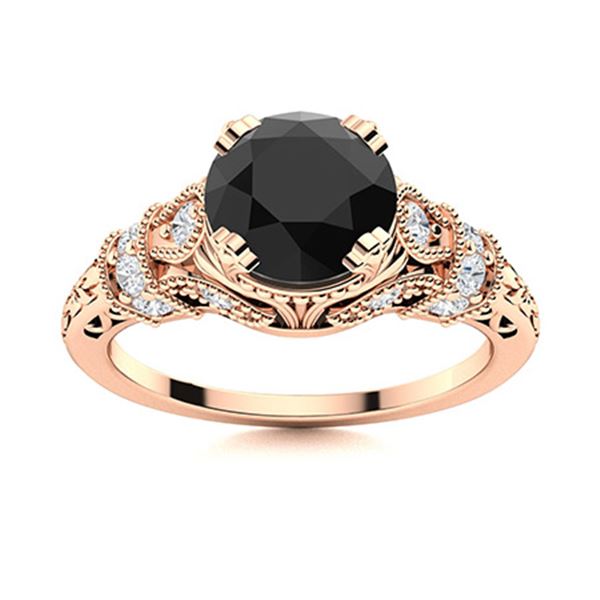 Natural 1.06 CTW Onyx & Diamond Engagement Ring 18K Rose Gold