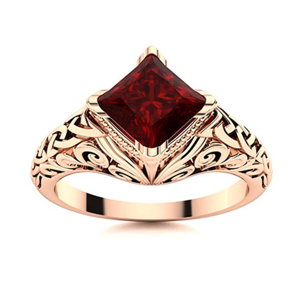 Natural 0.85 CTW Garnet Solitaire Ring 18K Rose Gold