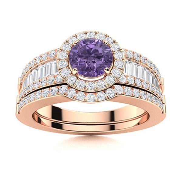 Natural 1.38 CTW Iolite & Diamond Engagement Ring 14K Rose Gold