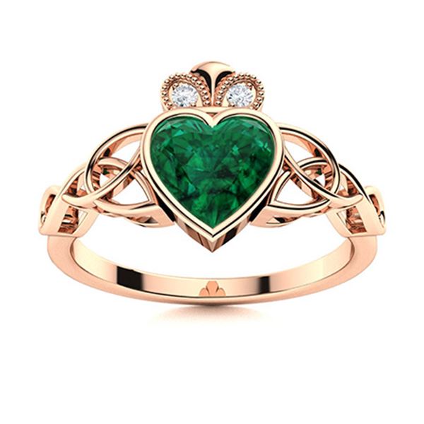 Natural 0.46 CTW Emerald & Diamond Engagement Ring 18K Rose Gold