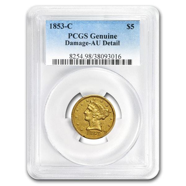 1853-C $5 Liberty Gold Half Eagle AU Details PCGS (Damage)