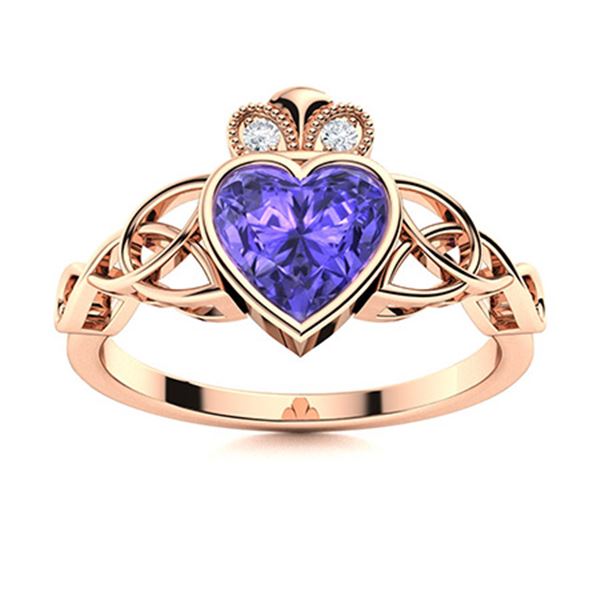 Natural 0.56 CTW Tanzanite & Diamond Engagement Ring 18K Rose Gold