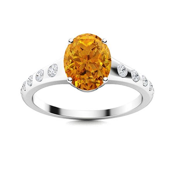 Natural 2.29 CTW Citrine & Diamond Engagement Ring 18K White Gold