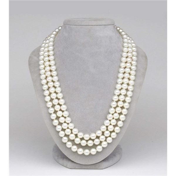 White Japanese Akoya Triple Strand Pearl Necklace, 7.0-7.5mm, AAA Quality, 16/17/18"es