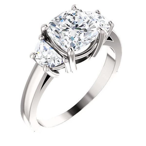 Natural 2.72 CTW Cushion Cut & Half Moons 3-stone Diamond Ring 14KT White Gold