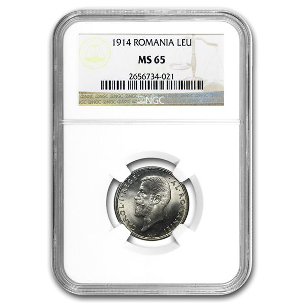 1914 Romania Silver Leu MS-65 NGC