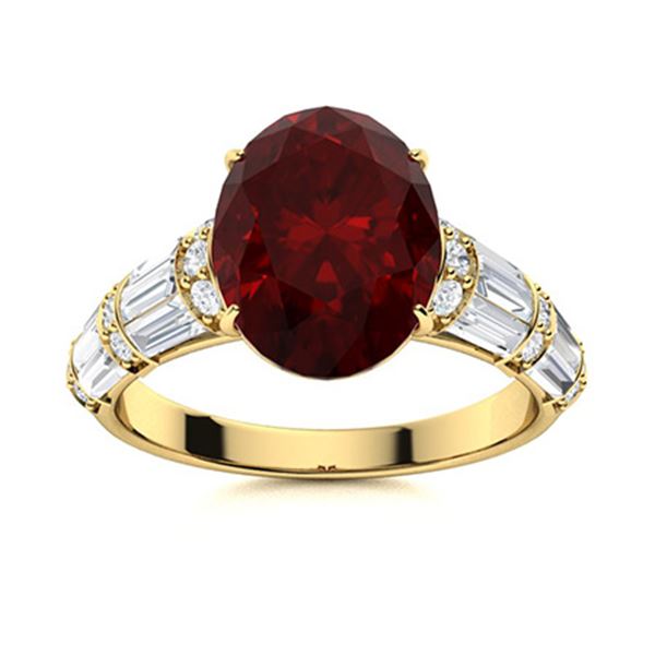 Natural 3.83 CTW Garnet & Diamond Engagement Ring 18K Yellow Gold