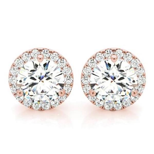 Natural 1.22 CTW Halo Round Brilliant Cut Diamond Stud Earrings 14KT Rose Gold