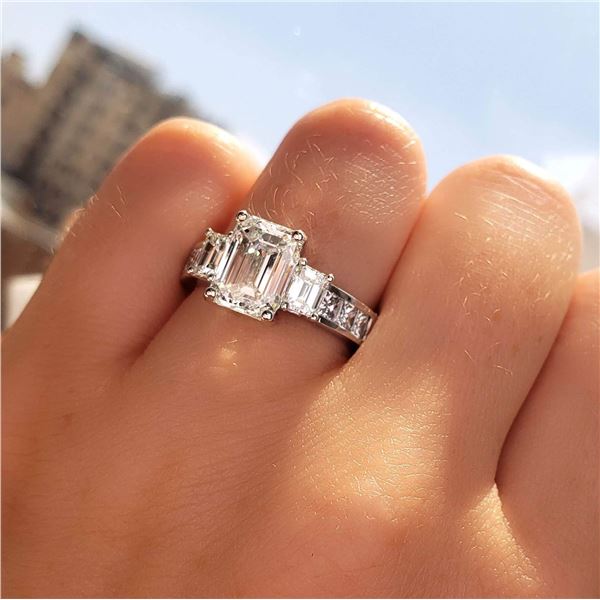 Natural 2.72 CTW Emerald Cut 3-Stone Diamond Engagement Ring 14KT White Gold
