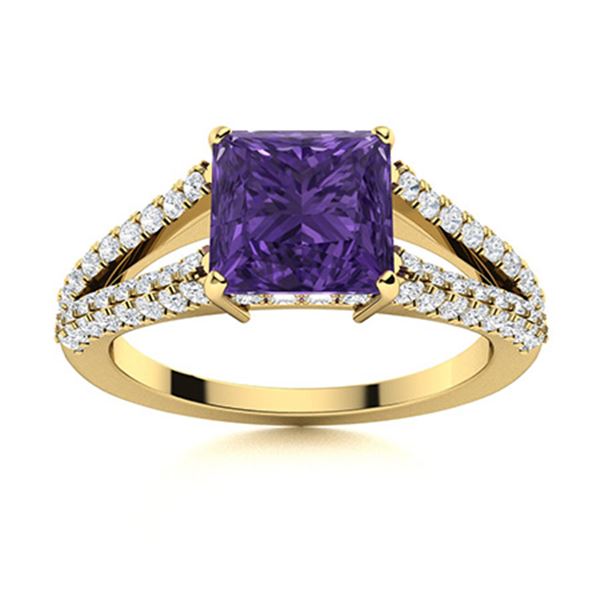 Natural 1.82 CTW Amethyst & Diamond Engagement Ring 18K Yellow Gold