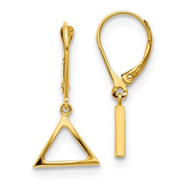 14k Yellow Gold Polished Triangle Leverback Earrings - 41 mm