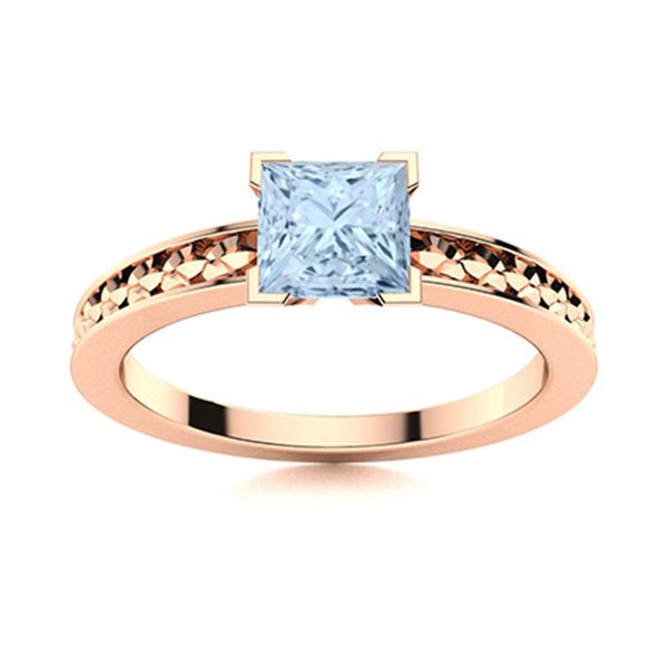 Natural 0.72 CTW Aquamarine Solitaire Ring 18K Rose Gold