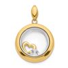 14k Yellow Gold CZ Circle Glass Pendant - 24 mm