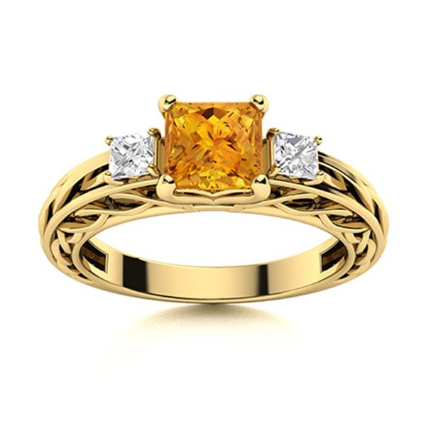 Natural 0.91 CTW Citrine & Diamond Engagement Ring 18K Yellow Gold