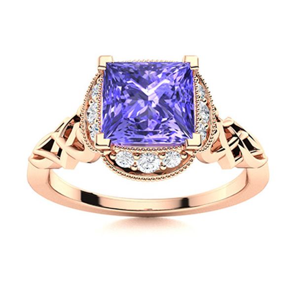 Natural 1.17 CTW Tanzanite & Diamond Engagement Ring 18K Rose Gold