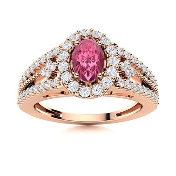 Natural 0.90 CTW Tourmaline & Diamond Engagement Ring 14K Rose Gold