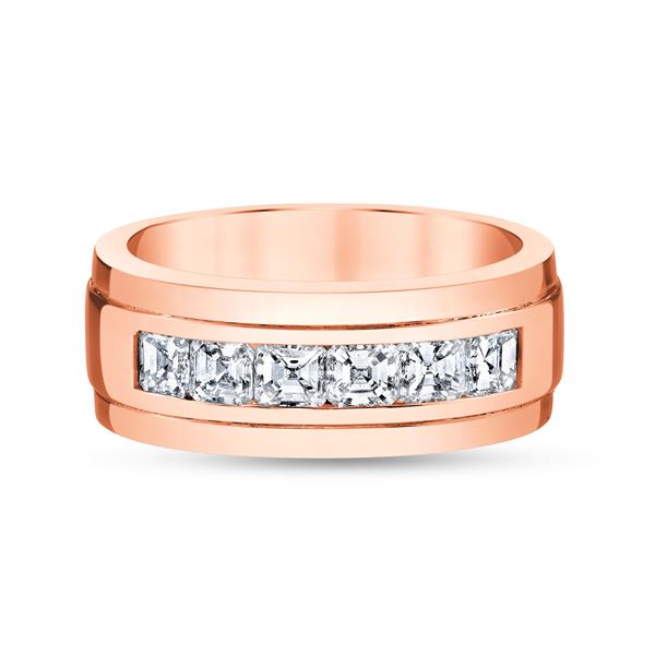 Natural 1.52 CTW Men's Asscher Cut Diamond Wedding Ring 18KT Rose Gold
